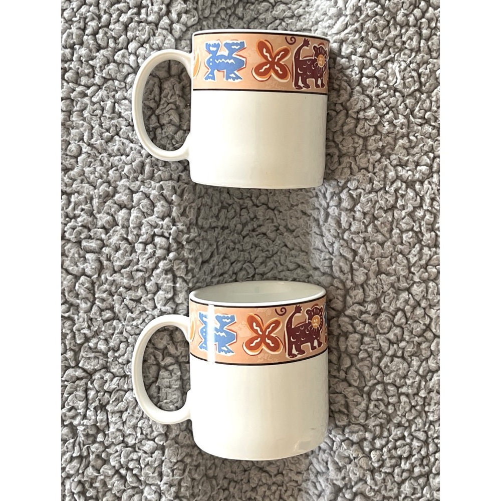 African Safari Blue and Orange Animal Ceramic Mugs.